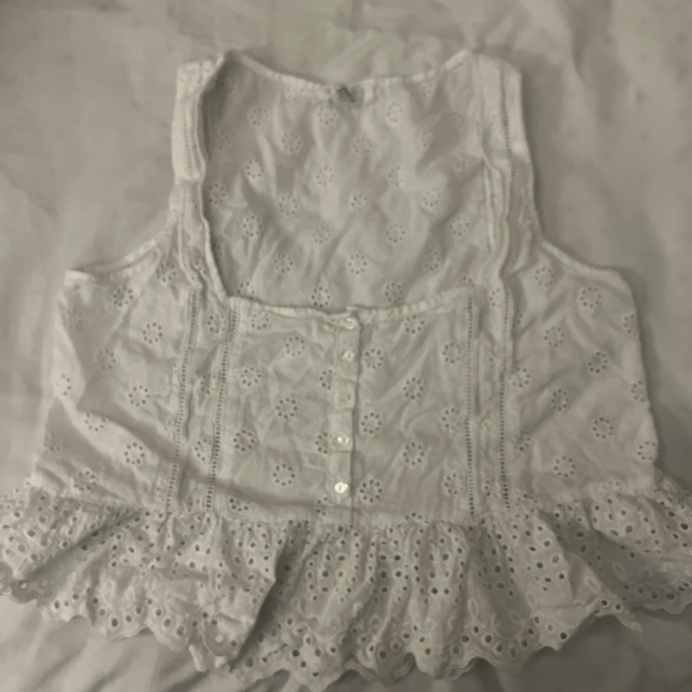Eyelet Lace Sleeveless Top - White
